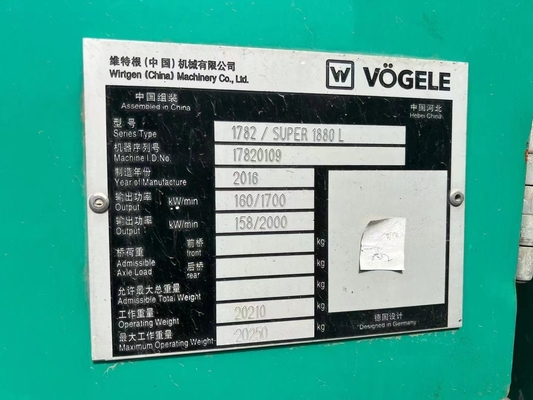 VOGEL 1880 사용 된 아스팔트 패버 최대 포장 두께 1000MM 및 112000 kg